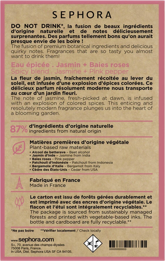 Sephora Collection DO NOT DRINK - Spicy Blend Jasmin + Pink Pepper - Billede 7